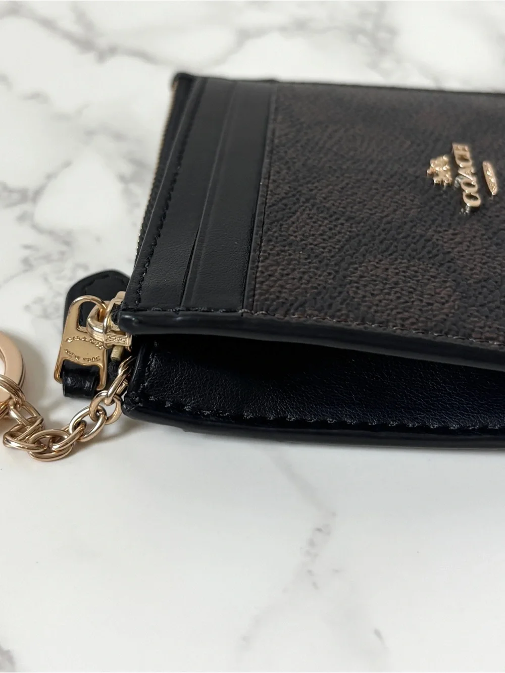 Coach Skinny Mini Id Card Case Keychain Wallet Walnut Black